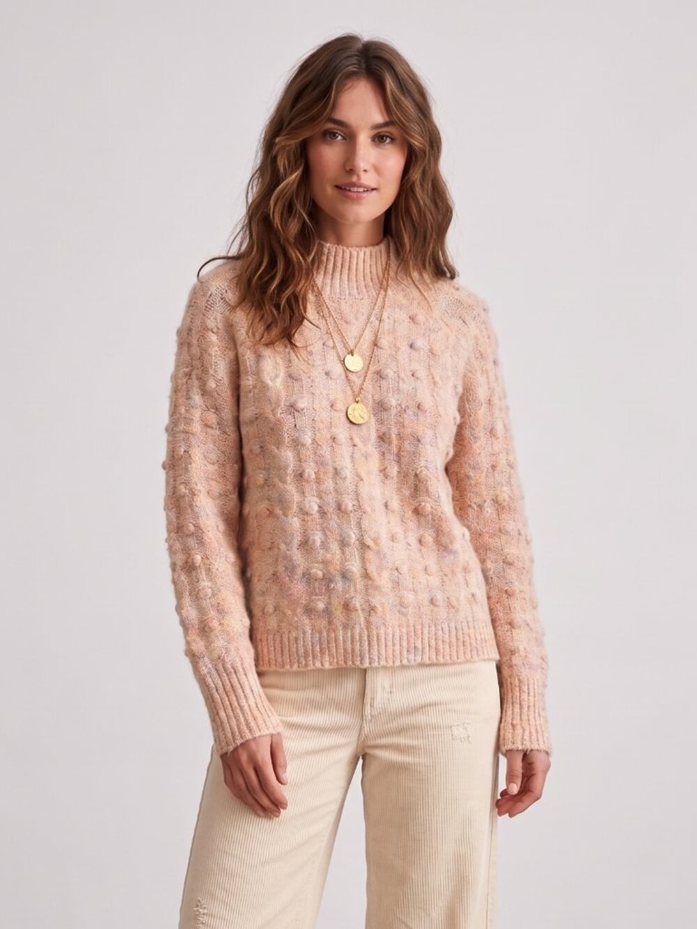 Anthropologie Heartloom Multi Pastel Mock Neck Bobble Knit Sweater Medium